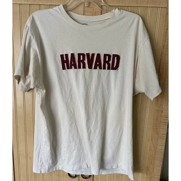 Harvard Off White Embroidered Logo Short Sleeve Pima Cotton T-Shirt Unisex EUC - Picture 1 of 5
